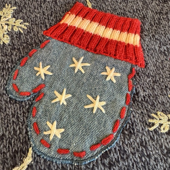 Vintage Bobbie Brooks Holiday Christmas Sweater Vest Women Small Blue Zip Mitten - Picture 6 of 16